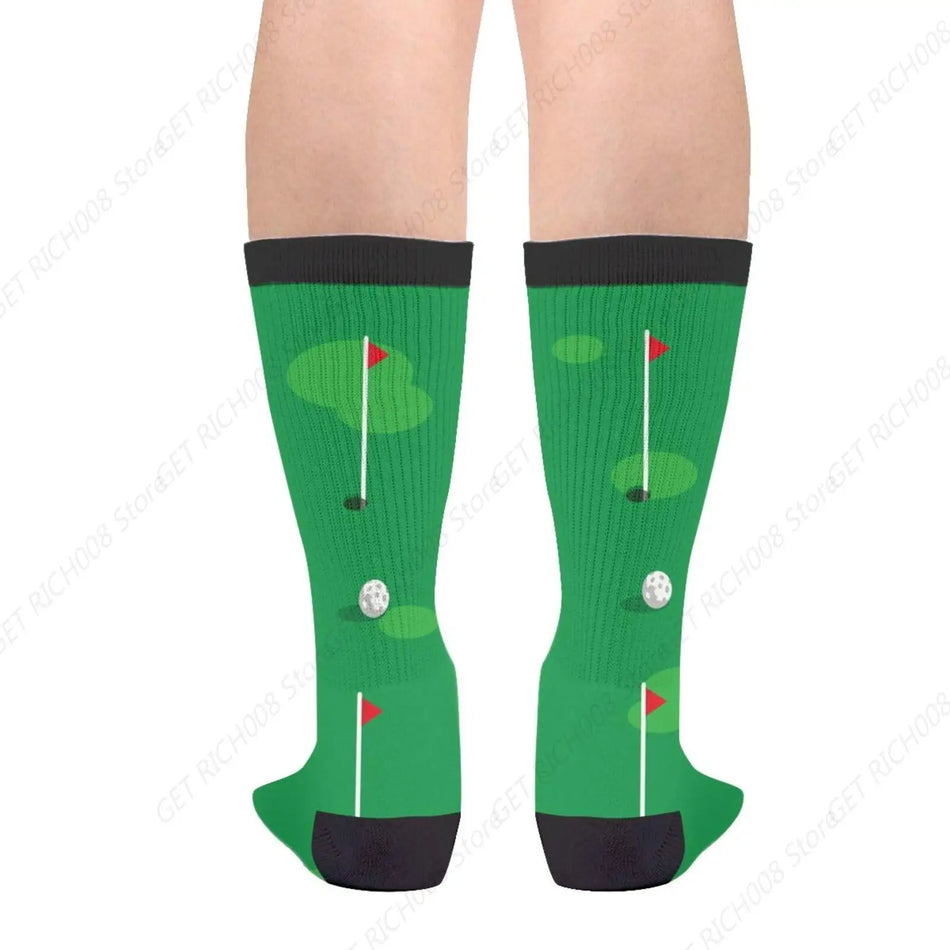 Golf Green Grass Hole On Golf Field Balls Golfing Casual Funny Funky Novelty Fashion Socks For Men Women Print