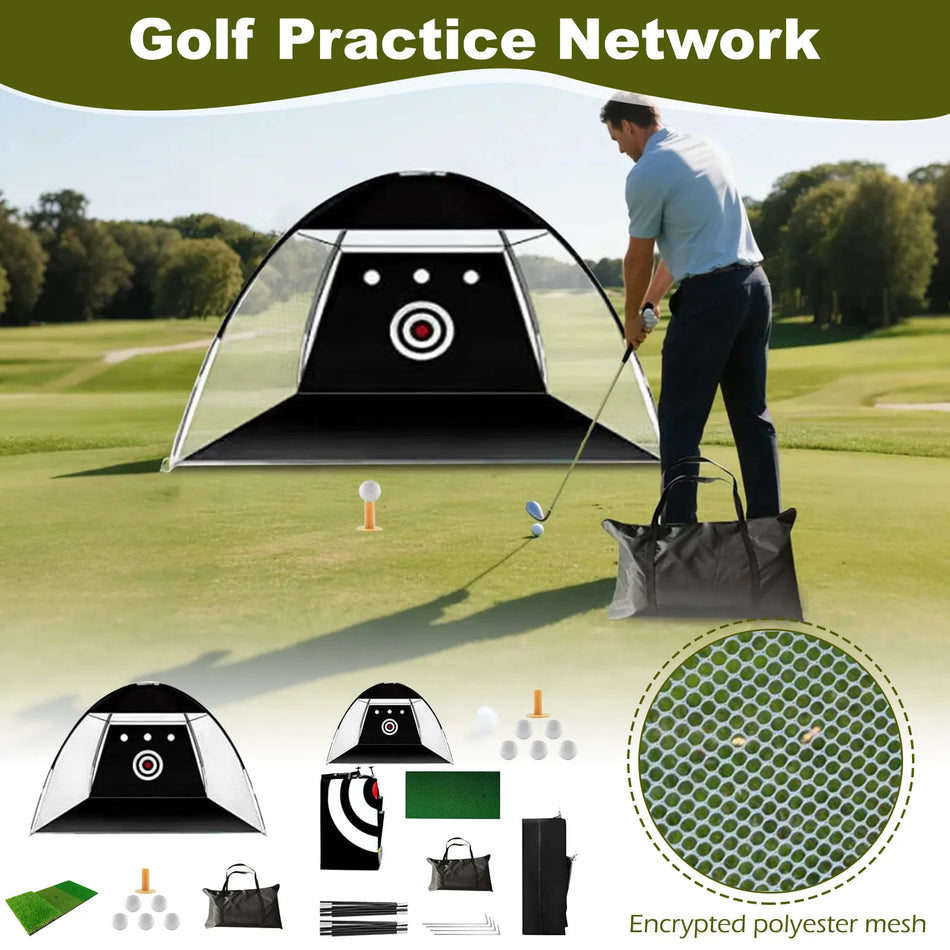 Golf Net,10x7ft Practice Net With Triturf Mat,1 Home Golf Hitting Aid For Backyard Driving Chipping Swing Training,Indoor Traini