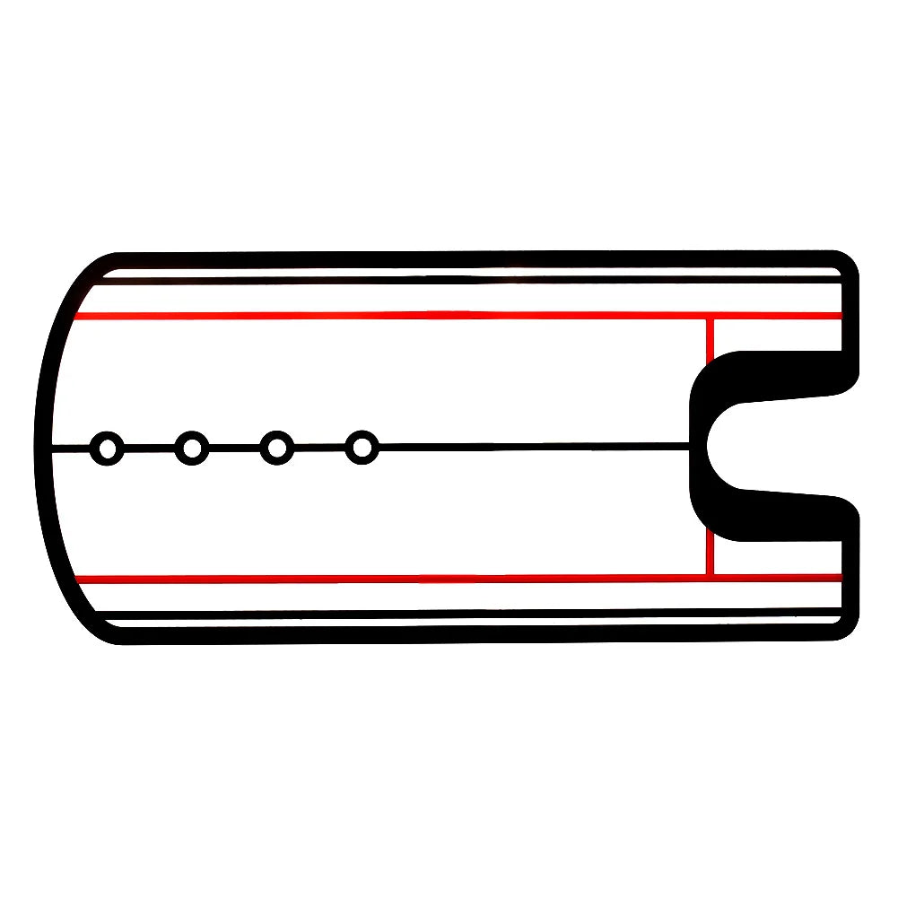 Diagram of a cylindrical object with a red line and black outline on a white background
